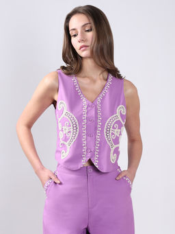 VERO MODA - Women Purple Embroidered Top