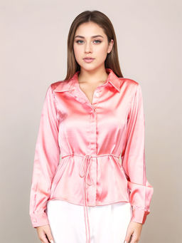Zink London - Women Pink Solid Shirt with Belt (Set of 2)