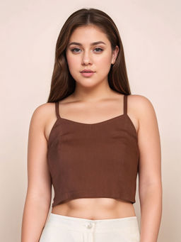 Zink London - Women Brown Solid Crop Top