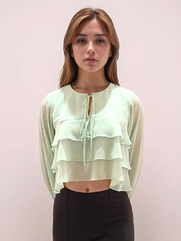 Zink London - Women Green Solid Crop Top