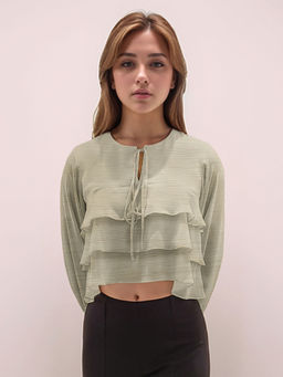 Zink London - Women Olive Solid Crop Top