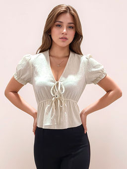 Zink London - Women Off White Textured Top