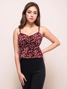 Zink London - Women Maroon Floral Crop Top