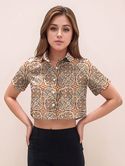 Zink London - Women Brown Floral Crop Shirt