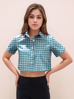 Zink London - Women Blue Checks Crop Shirt