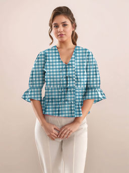 Zink London - Women Blue Checks Top