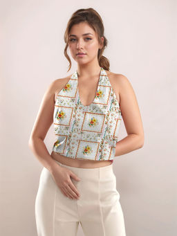 Zink London - Women Blue Floral Crop Top