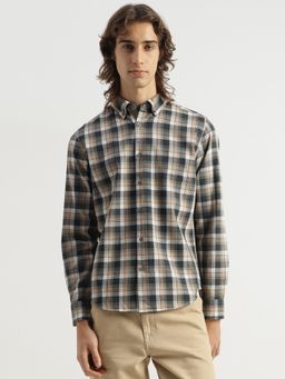 United Colors of Benetton - Regular Fit Button Down Checkered Waffle Grey Shirt