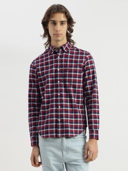 United Colors of Benetton - Regular Fit Button Down Window Pane Check Oxford Shirt - Red