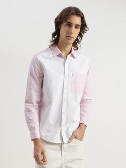 United Colors of Benetton - Regular Fit Spread Collar Striped Pink Cut And Sew Shirt