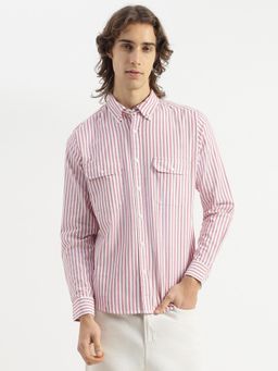 United Colors of Benetton - Regular Fit Button Down Striped Oxford Pink Shirt