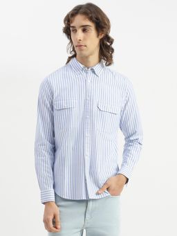 United Colors of Benetton - Regular Fit Button Down Striped Oxford Blue Shirt