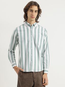 United Colors of Benetton - Regular Fit Button Down Striped Green Shirt