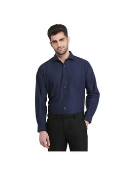 Park Avenue - Regular Fit Dark Blue Polyester Viscose Blend Semi Cut Away Collar Shirt