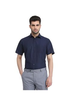 Park Avenue - Regular Fit Dark Blue Polyester Viscose Blend Semi Cut Away Collar Shirt