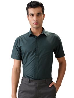 Park Avenue - Regular Fit Dark Green Polyester Viscose Blend Semi Cut Away Collar Shirt