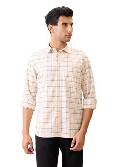 Parx - Slim Fit Light Fawn Pure Cotton Semi Cut Away Collar Shirt