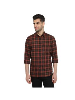 Parx - Slim Fit Dark Brown Pure Cotton Semi Cut Away Collar Shirt