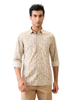Parx - Slim Fit Light Fawn Pure Cotton Semi Cut Away Collar Shirt
