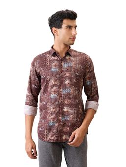 Parx - Slim Fit Dark Brown Pure Cotton Semi Cut Away Collar Shirt