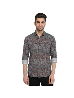 Parx - Slim Fit Dark Grey Pure Cotton Semi Cut Away Collar Shirt