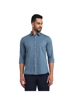 Parx - Slim Fit Dark Blue Pure Cotton Semi Cut Away Collar Shirt