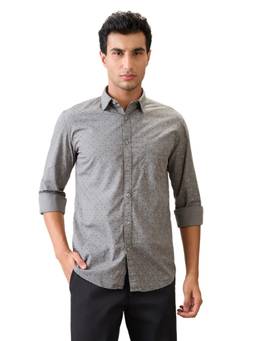 Parx - Slim Fit Dark Grey Pure Cotton Semi Cut Away Collar Shirt