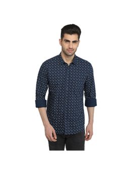 Parx - Slim Fit Dark Blue Pure Cotton Semi Cut Away Collar Shirt