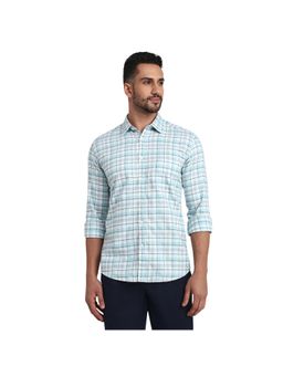 Parx - Slim Fit Light Blue Cotton Blend Semi Cut Away Collar Shirt