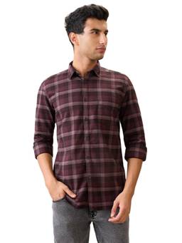 Parx - Slim Fit Dark Maroon Pure Cotton Semi Cut Away Collar Shirt