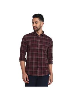 Parx - Slim Fit Dark Maroon Pure Cotton Semi Cut Away Collar Shirt
