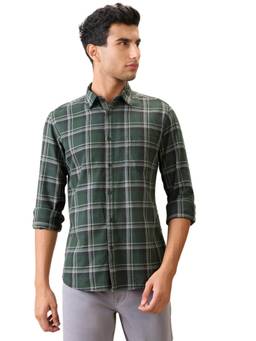 Parx - Slim Fit Dark Green Pure Cotton Semi Cut Away Collar Shirt