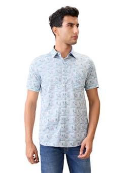 Parx - Slim Fit Dark Blue Pure Cotton Semi Cut Away Collar Shirt