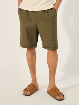 Styli - Men'S Solid Elastic Waist Regular Fit Knee-Length Shorts