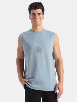 Jockey - Mz07 Men Super Combed Cotton Rich Print Oversized Tank Top-Windward Blue