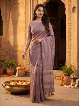 Kasee - Women's Purple Cotton Blend Woven Solid Saree