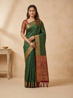 Kasee - Women's Green Art Silk Woven Floral Saree