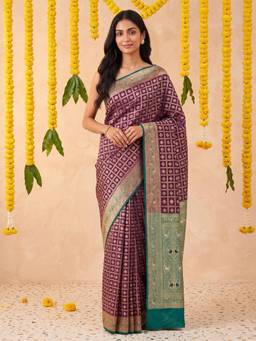 Kasee - Women's Wine Woven Paisley Art Silk Rich Woven Border Saree