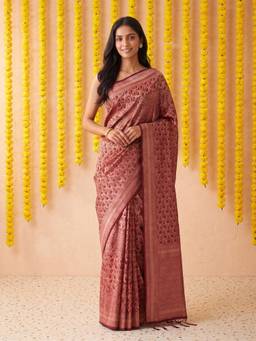 Kasee - Women's Maroon Woven Paisley Cotton Blend Woven Border Saree