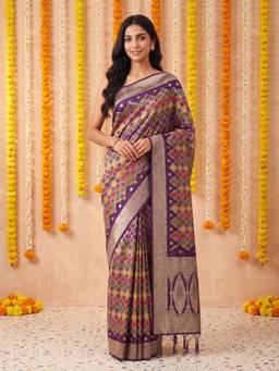 Kasee - Women's Purple Woven Floral Art Silk Woven Border Saree