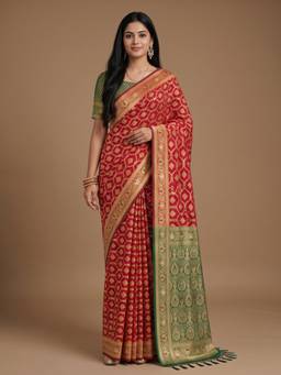 Kasee - Women's Maroon Woven Floral Art Silk Woven Border Saree