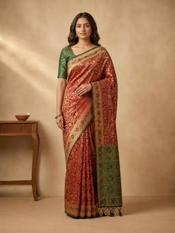 Kasee - Women's Maroon Woven Floral Art Silk Saree