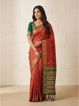 Kasee - Women's Maroon Woven Floral Art Silk Woven Border Saree
