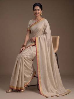 Kasee - Women's Cream Cotton Woven Border Saree