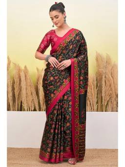 Mysilklove - Black Eel Modal Satin Printed Silk Saree