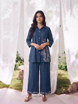 Rangita - Women Blue Embroidered Co-Ord Set