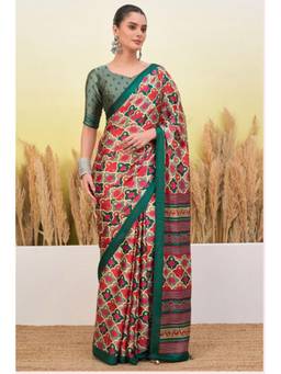 Mysilklove - Multicolor Modal Satin Printed Silk Saree