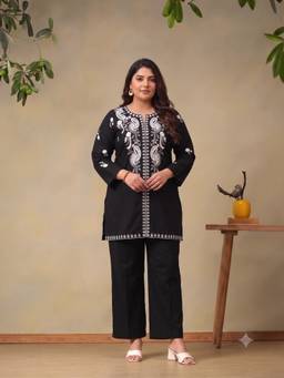 Bani Women - Black Plus Size Ethnic Embroidered Co-Ord Set