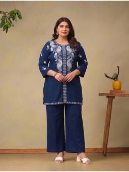 Bani Women - Blue Plus Size Ethnic Embroidered Co-Ord Set