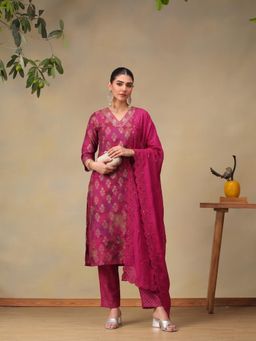 Bani Women - Pink Ethnic Printed Kurta and Pant with Dupatta